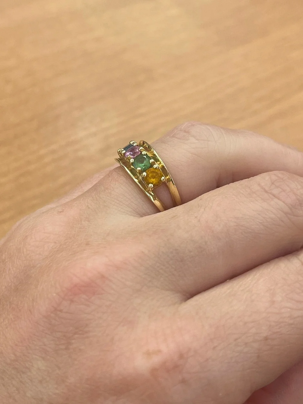 10k Yellow Gold Multicolor Gemstone Band Ring